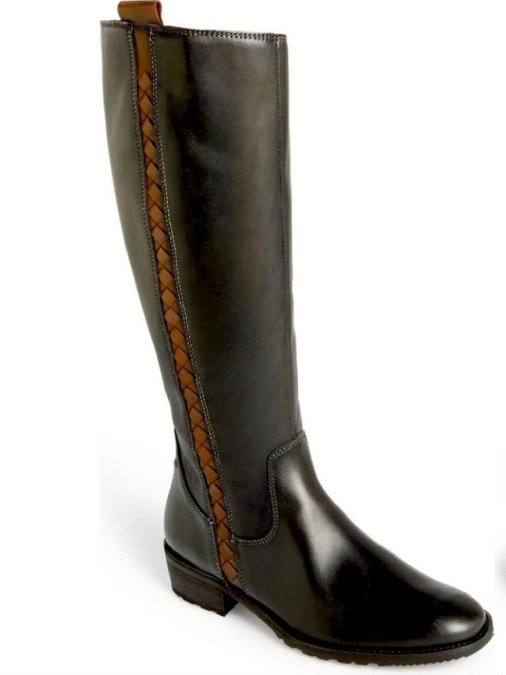 Pikolinos Garda Black & Brown Leather Braid Riding Boots Size 38 7.5